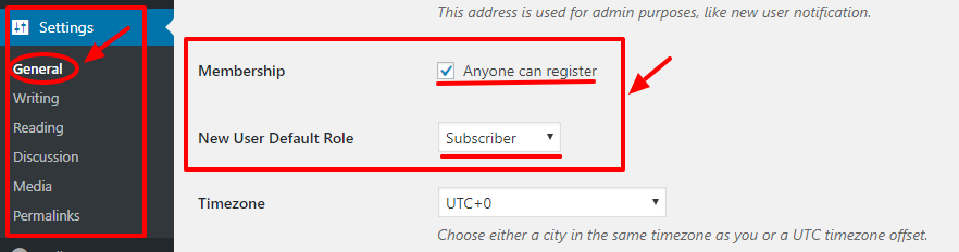 default-user-registration-wordpress-settings